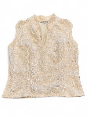 White House Black Market Vintage Style Ivory Lace Embroidered Tank Top Large